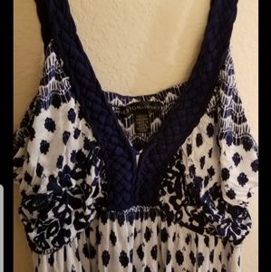 Long Maxi Summer Dress Navy Blue & White